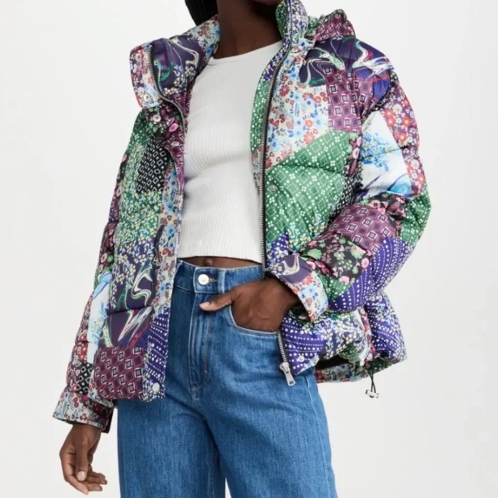 AVEC LES FILLES Thermal Puffer Jacket in Multi Patchwork - Size L Large NWT - Image 5