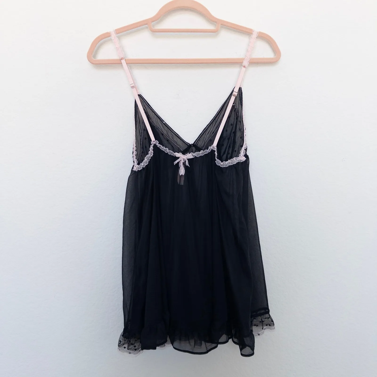 Y2K Victoria's Secret Womens Babydoll Cami Top Size L Black‎ Mesh Lace Coquette - Image 7