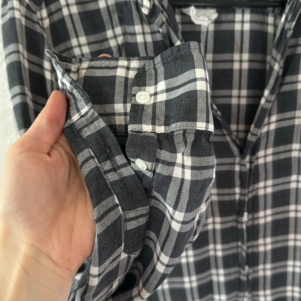 Frank & Eileen Eileen Plaid Charcoal Gray Long Sleeve Button Down Modal XXS - Image 8