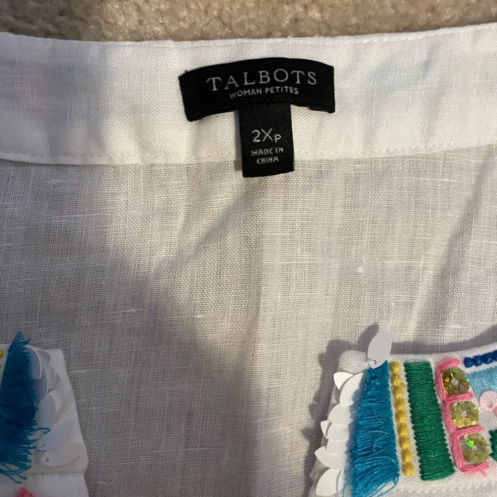 Talbots White Blouse with Colorful Embroidery - Image 2