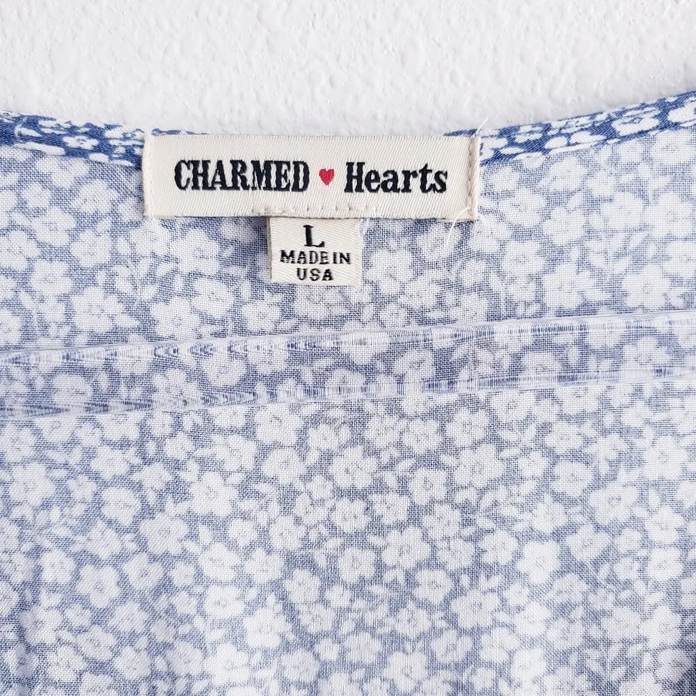 Charmed Hearts Long Sleeve Ditsy Floral V-Neckline Ruffle Mini Dress - Image 7