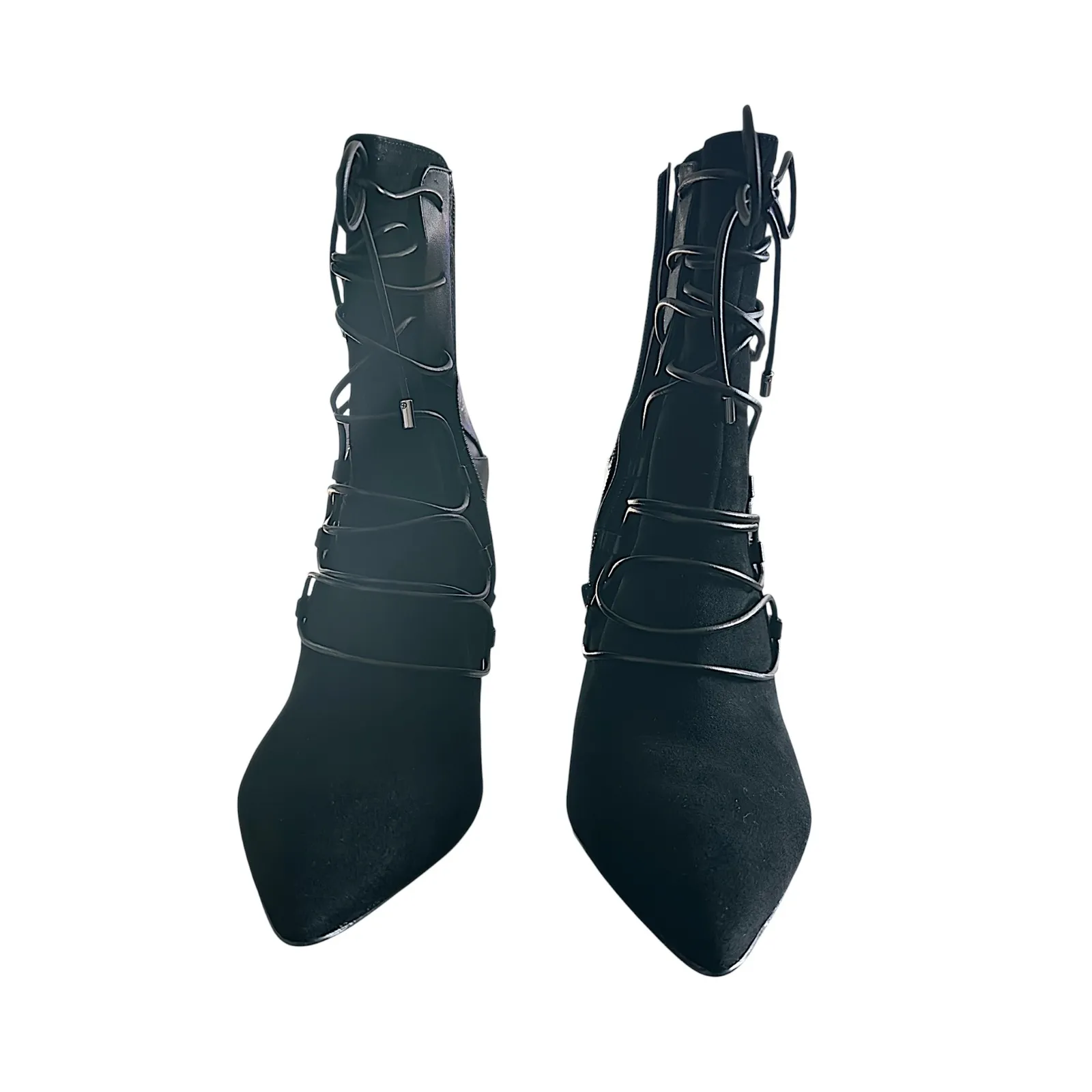 Nine West Toughyo Black Suede Leather Lace Up Stiletto Heel Ankle Booties Women - Image 4