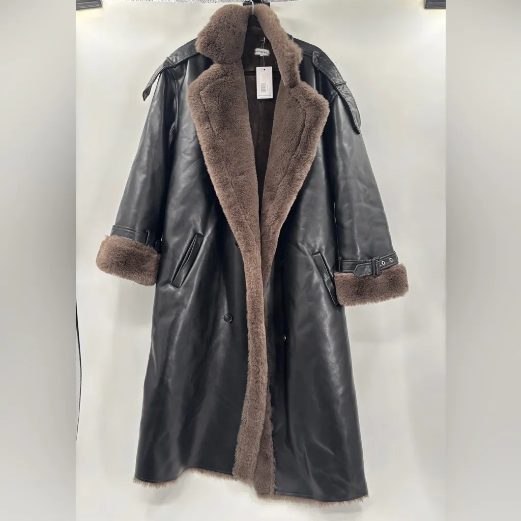 WeWoreWhat Bonded Faux Fur Trench Coat in Camel & Black - Image 6