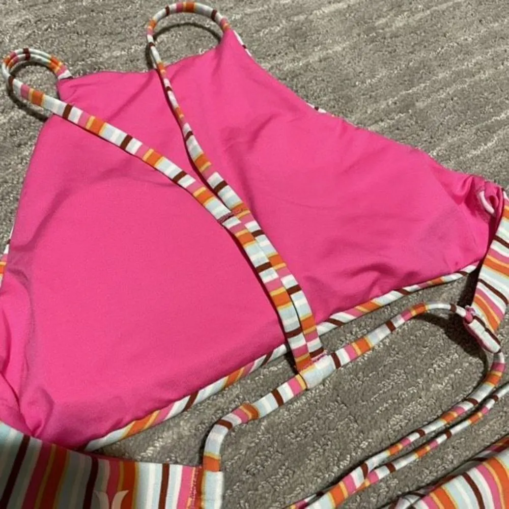 Hurley Pink Orange Sunset Stripe High Neck Bikini Set, XS NWOT - Image 6