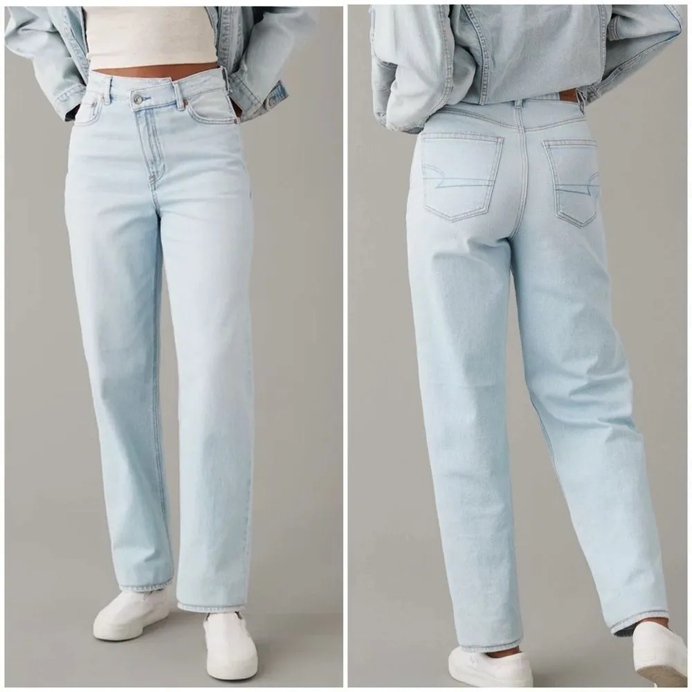 American Eagle Highest Rise Baggy Straight Jeans in Light Wash Size 2 X-Short - Image 2