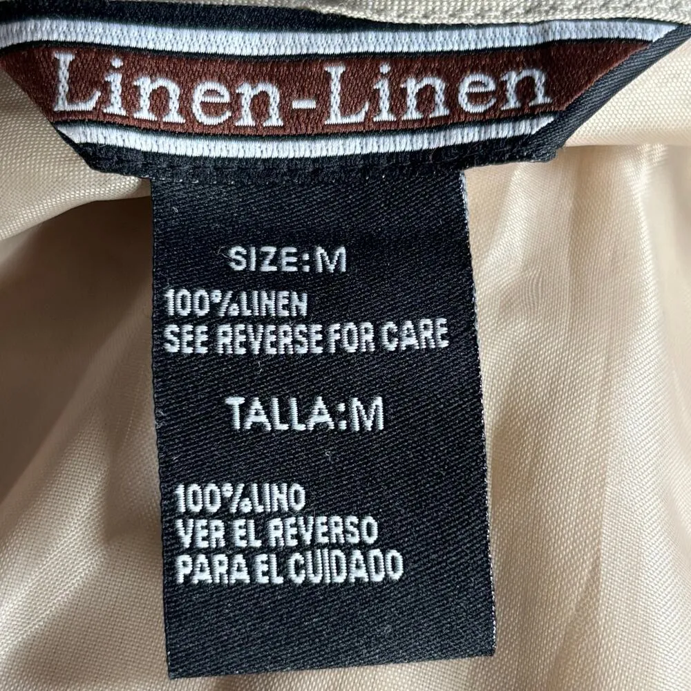 Vintage Linen Embroidered Floral Maxi Dress Lace Capelet Overlay Medium - Image 10