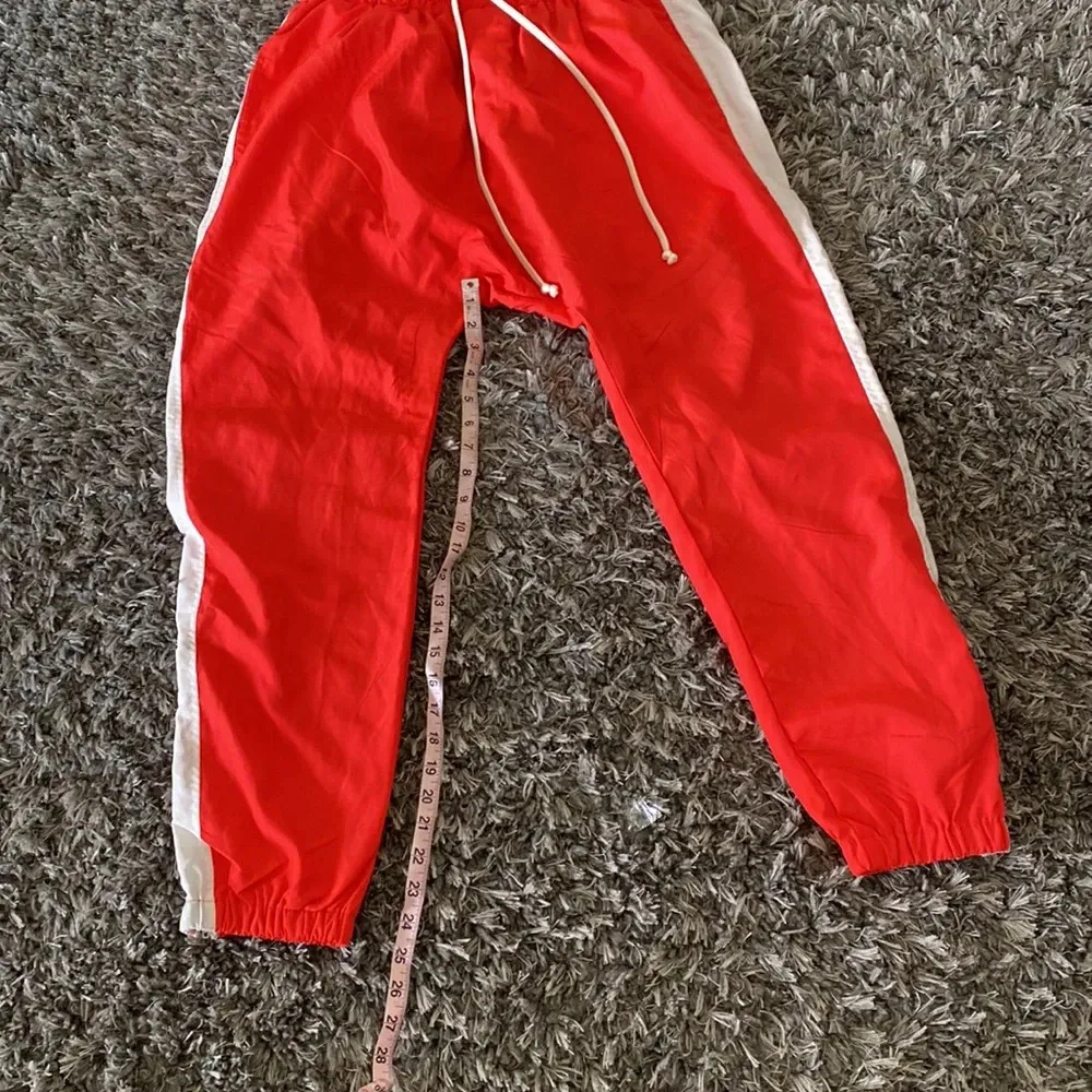 Red nylon drop crotch joggers fully lined - Image 4