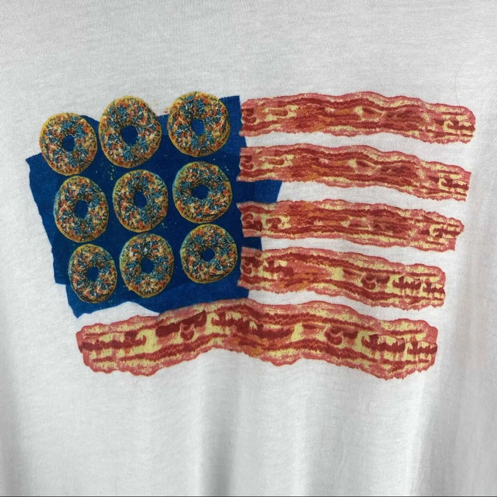 New Kid Dangerous Donut + Bacon American flag Graphic Muscle Tank Size Large White - Image 2