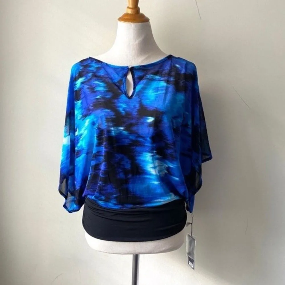 Jennifer Lopez NWT Top Dolman Blouse Butterfly Shape Blue Black Top Size XS - Image 4