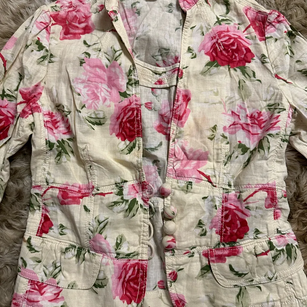 Banana Republic Vintage Roses Flora Jacket Linen Cotton Blazer Rose Fit Waist 2 - Image 9