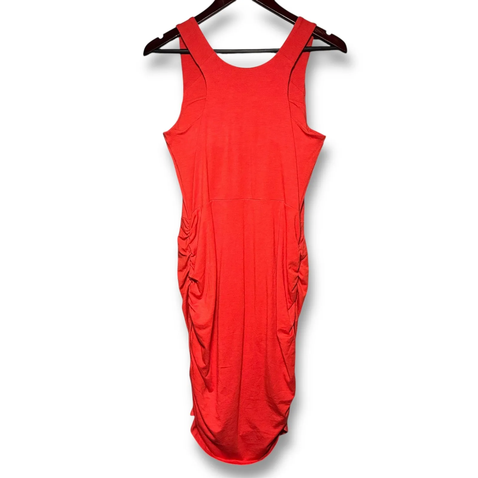 Athleta Red Sleeveless Ruched Bodycon Knee Length Tank Dress Size Small - Image 2