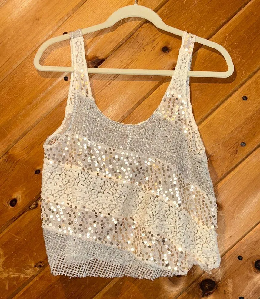Free People Itsy Bitsy Glitzy Sheer Sequin Sparkle crop tank top - Image 6