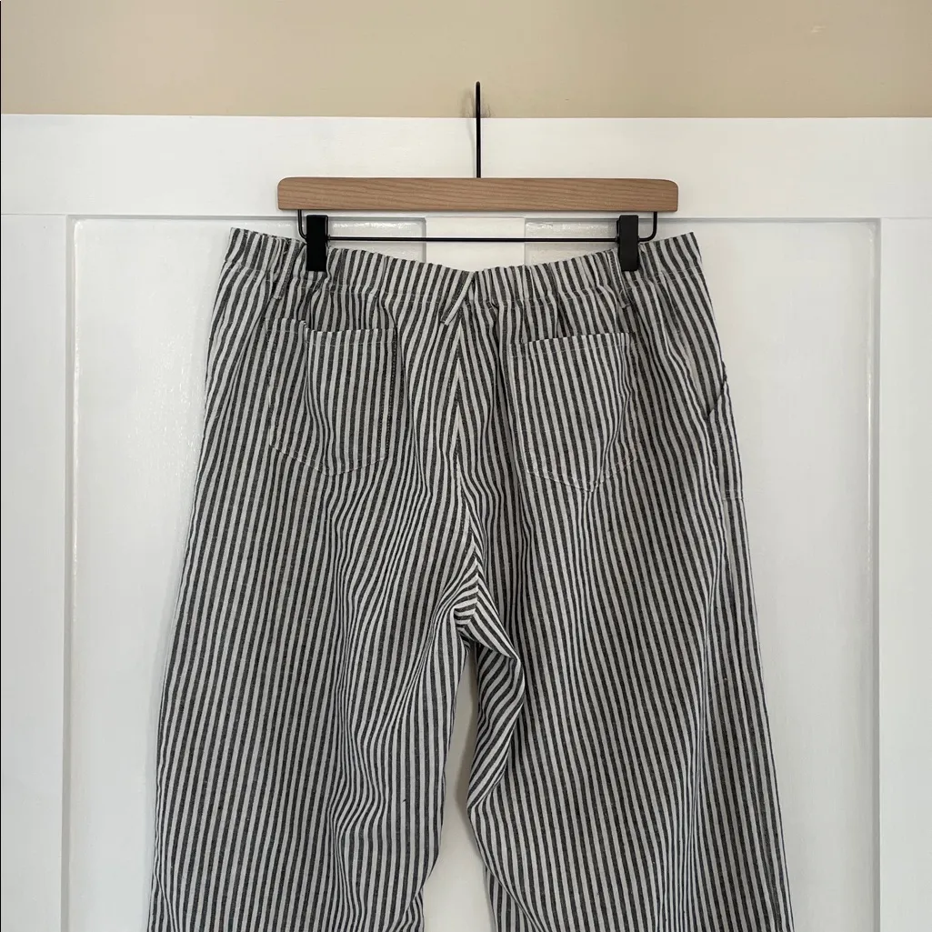 4OUR DREAMERS Striped Linen Blend Wide Leg Mid Rise Drawstring Pant Size XL Black - Image 7