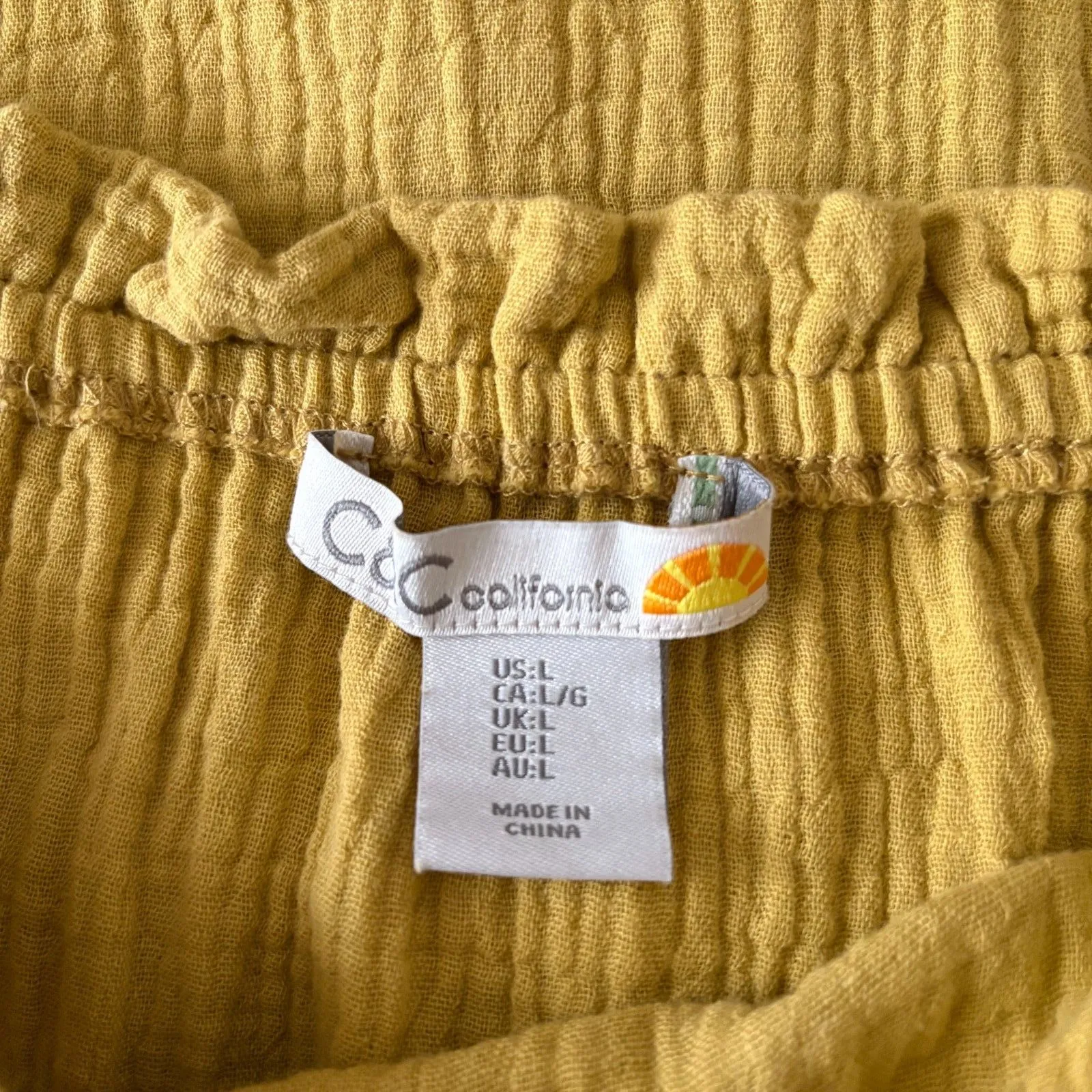 C&C California‎ Off Shoulder Blouse Long Sleeve Cotton Gauze Yellow Size Large - Image 3