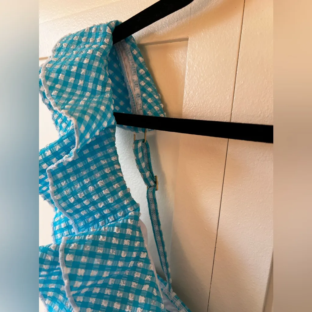 Lilly Pulitzer‎ Blue White NWOT Women’s Aelin Crinkle Gingham Bikini Top Size 10 - Image 7