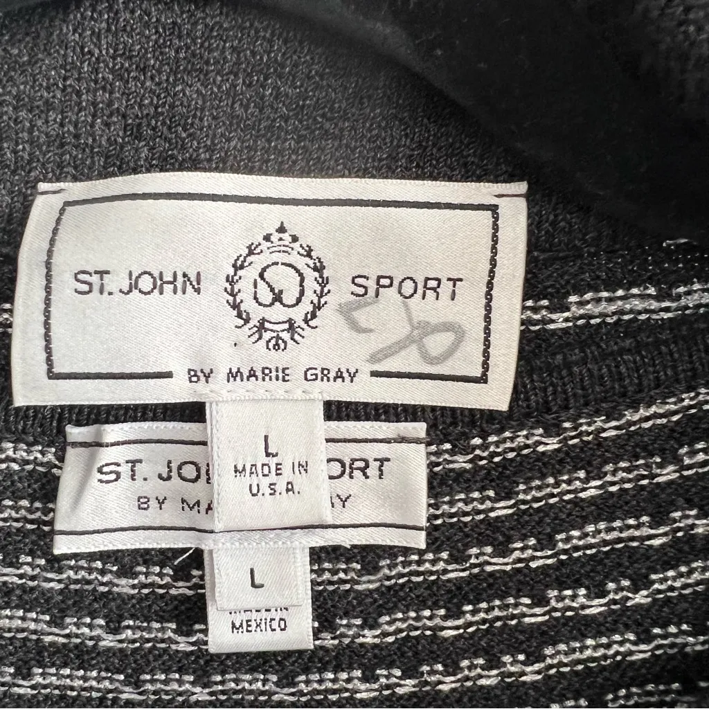 St. John Sport Women’s Black Wool Blend Zipper Cardigan Sweater Set Size Large Gray - Image 3