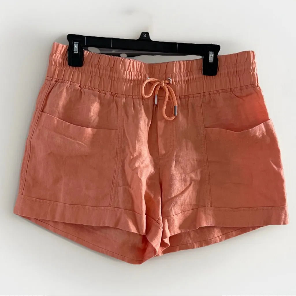 Athleta Shorts Cabo Linen 4” Gray 100% Linen Pull On‎ Drawstring Closure Size 10 - Image 5