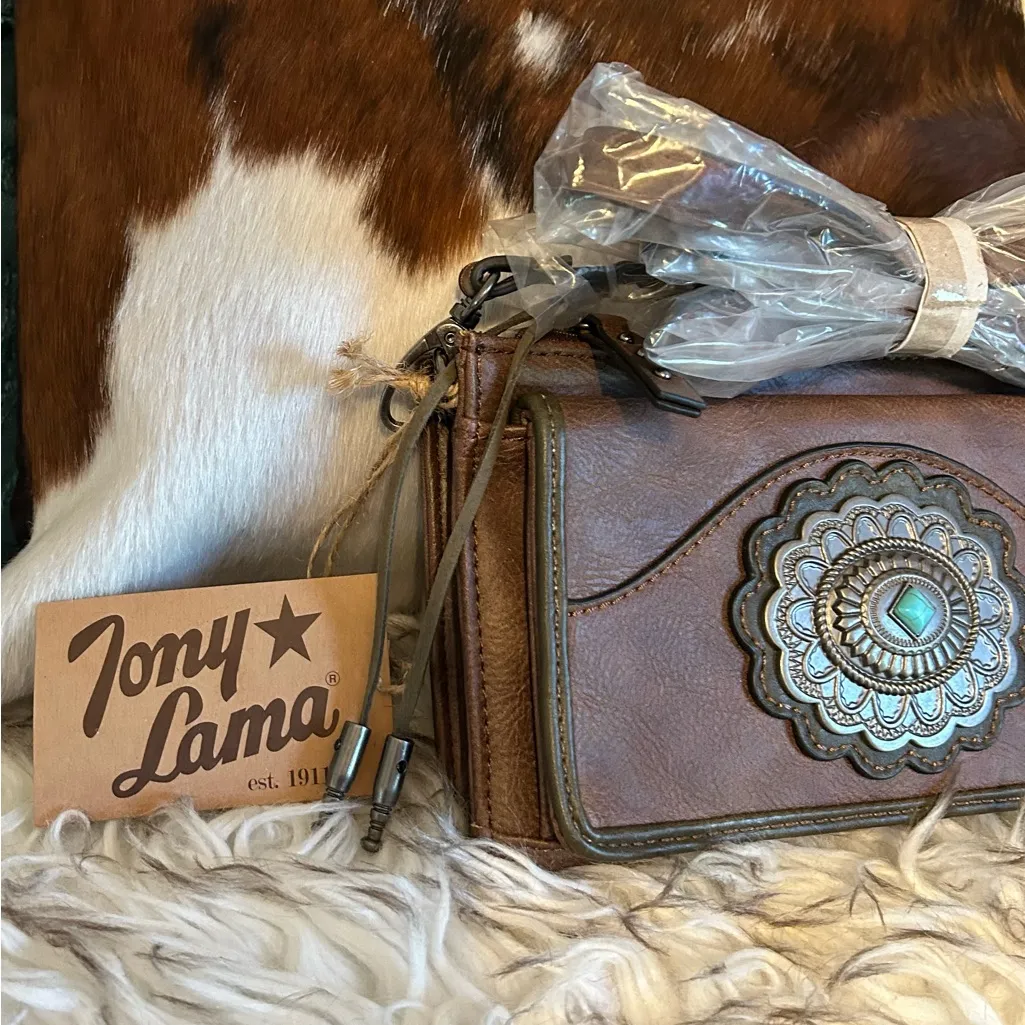 New Tony Lama Western Brown Crossbody Bag with Embellished Concho Design - Image 2