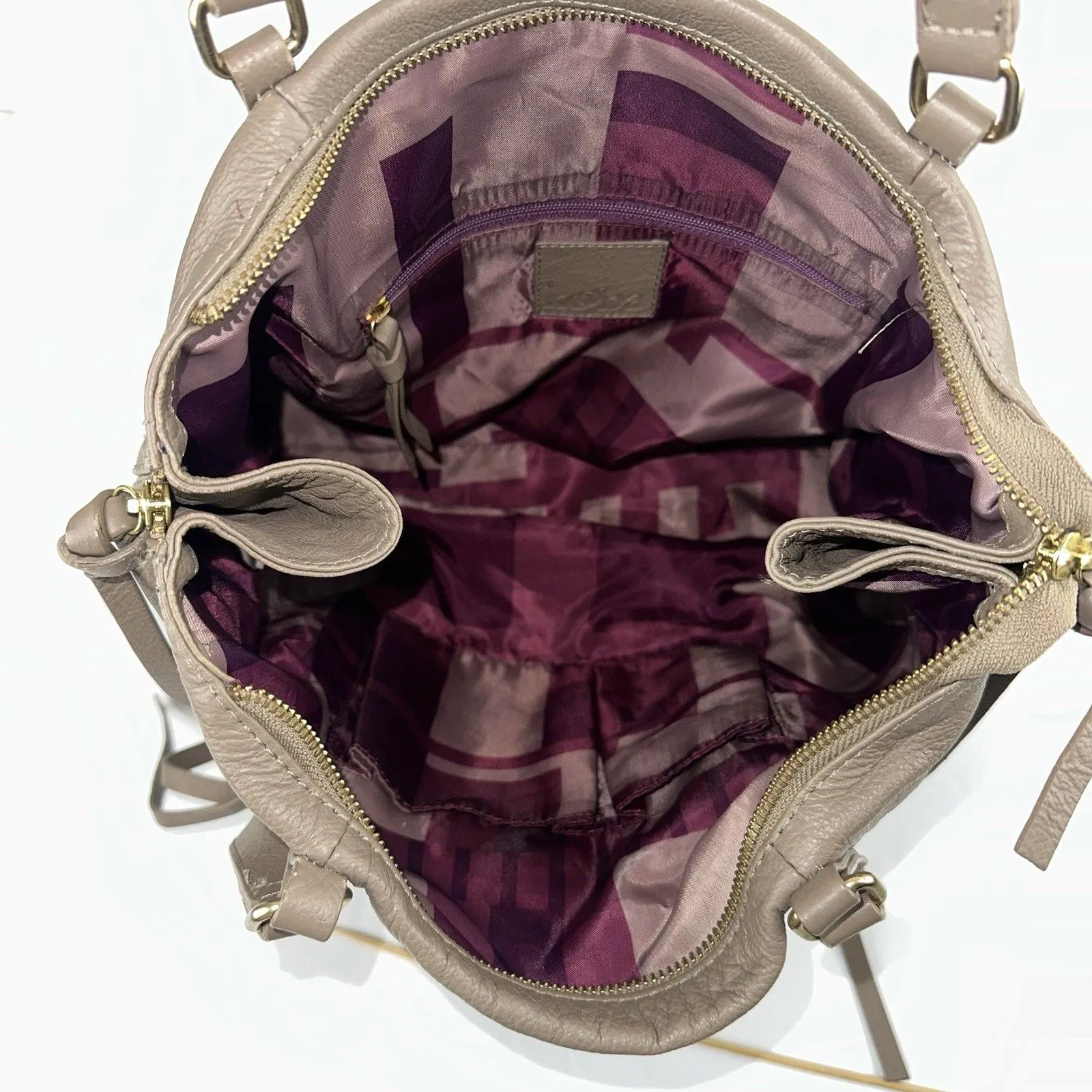 KOOBA Everette Slouchy Taupe Leather Large Expandable Tote Shoulder Bag Purse - Image 10