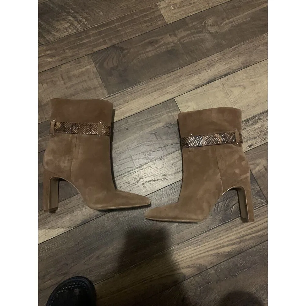 Jessica Simpson Women's brynne bootie Brown leather High Block Heel Pocket Boots - Image 2