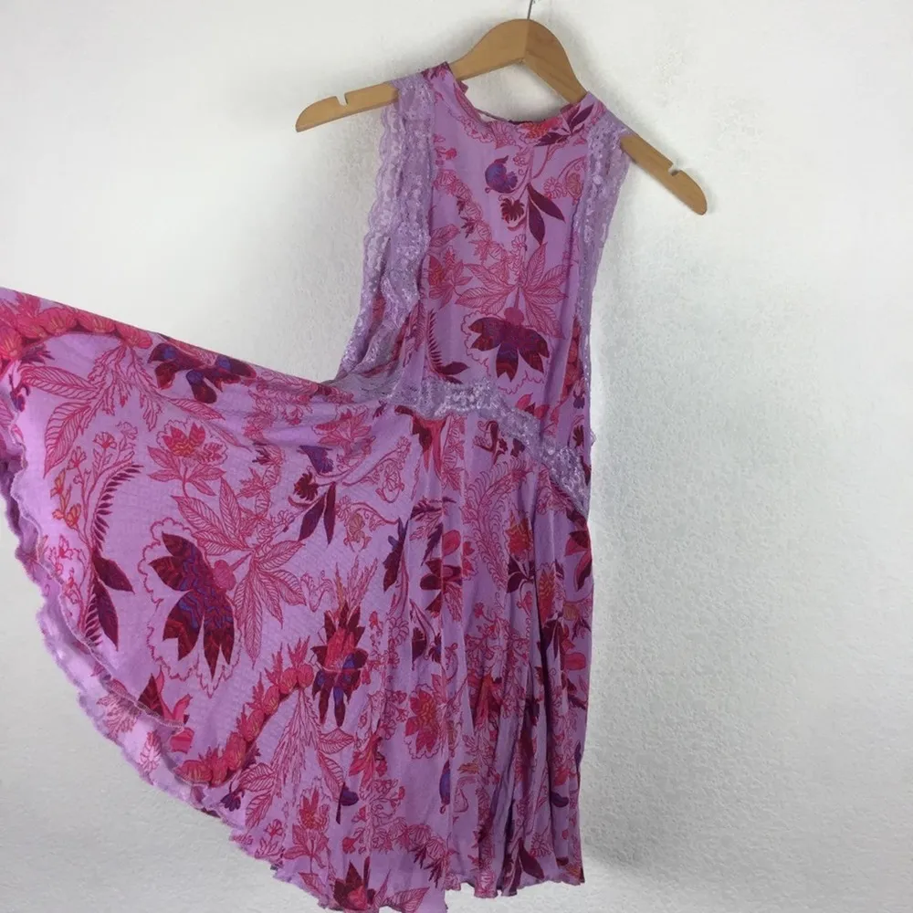 Free People She Moves Purple Floral Lace Swing Racer Back Slip Mini Dress XS - Image 10