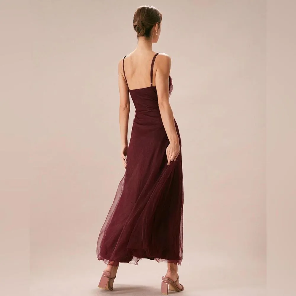 RIHOAS The Wine Red V Neck Mesh Wrap Maxi Dress M Size M - Image 3