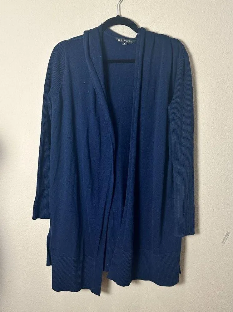 Athleta Open Front Drape Cardigan Sweater with Hood Navy Size Small - Image 2
