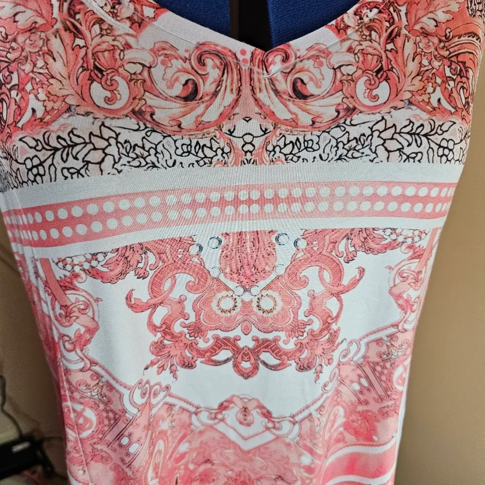 Simply Couture XL Coral Pink and White Boho Western Tunic Dress - Image 3