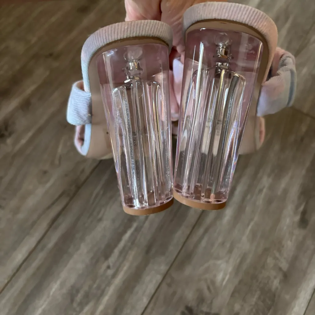 ShoeDazzle Reyia‎ Two Strap Clear High Heeled Sandal SIZE 6.5 Pastel Blue Pink - Image 6