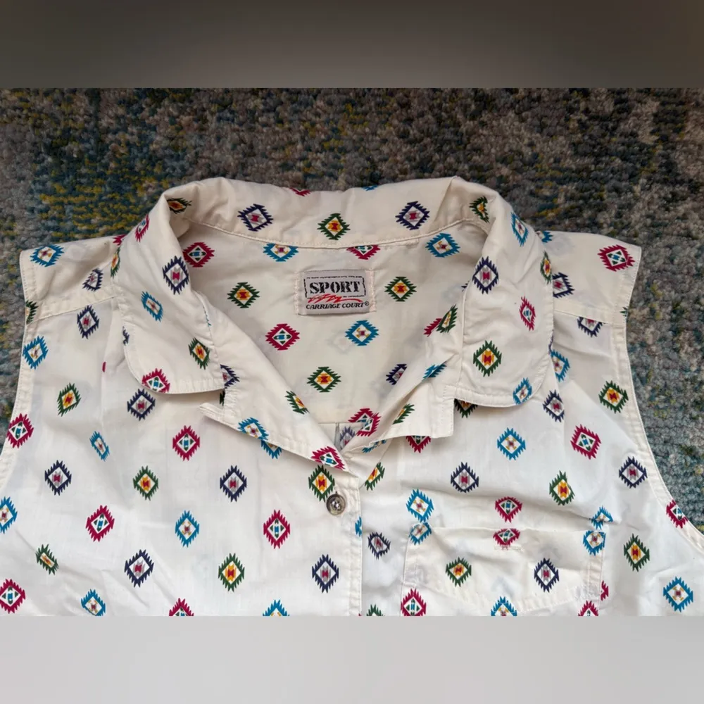 Vintage Carriage Court Sport sleeveless western print blouse, size large Red - Image 3