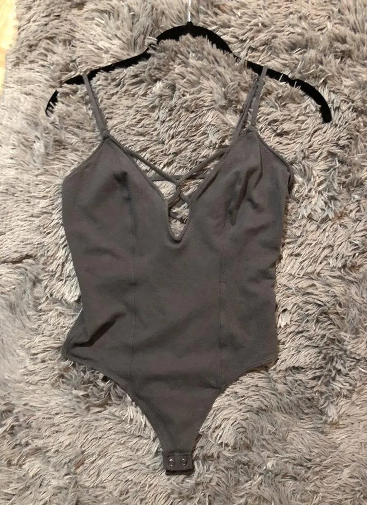 Express Gray Strappy Bodysuit - Image 2