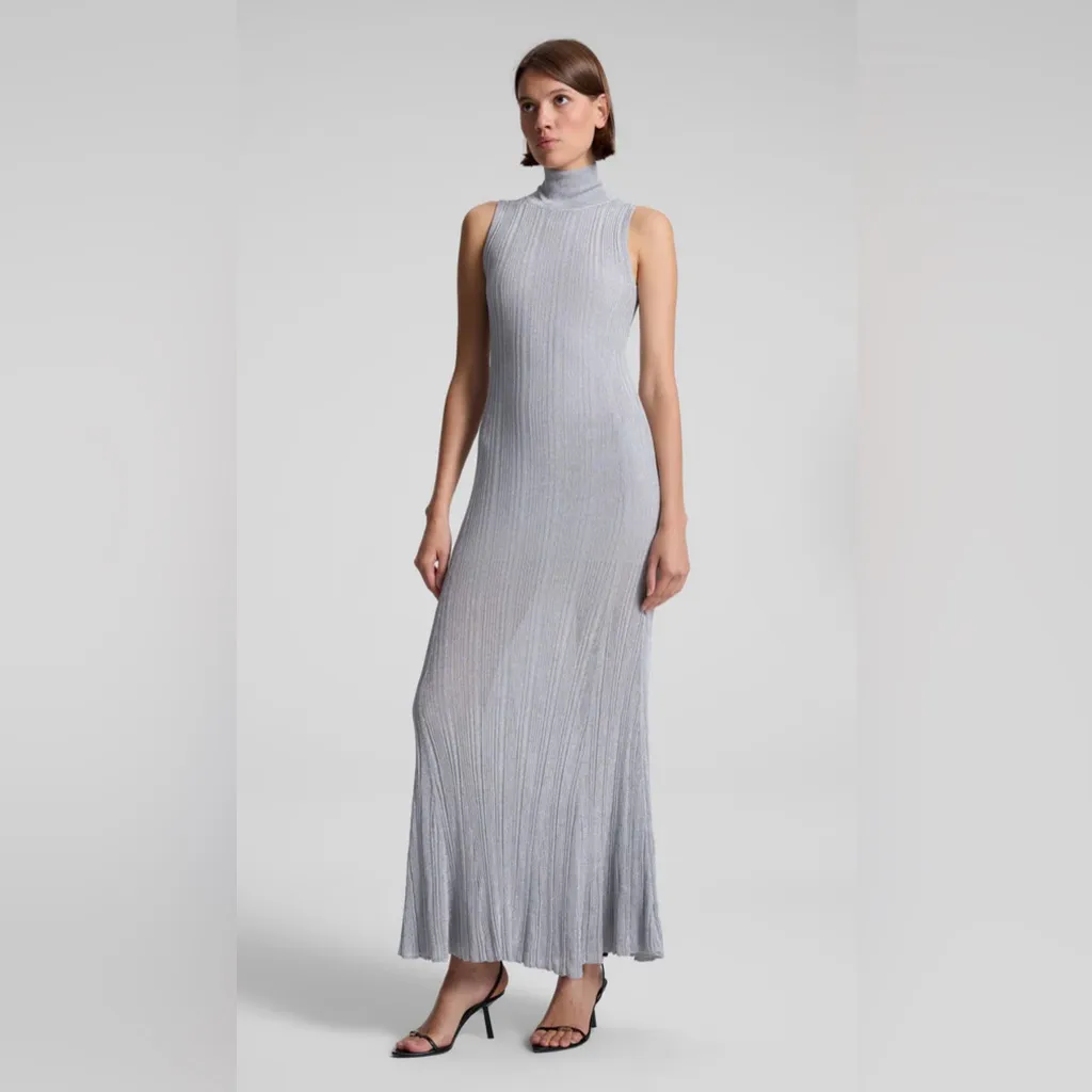 NWT A.L.C. ALC Arden Metallic‎ Knit Maxi Dress Silver Shimmer Medium $595 - Image 4
