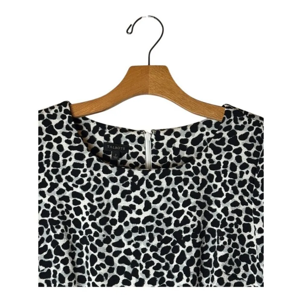 Talbots Dress Women 2 Black White Leopard Print Short Sleeve Knee Length Sheath‎ - Image 6