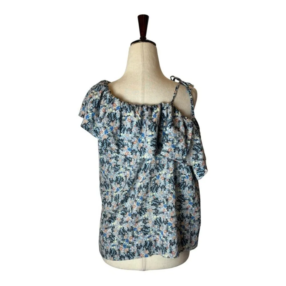 Rebecca Taylor La Vie Shirt Women‎ Medium Blue Floral One Shoulder Top Bohemian - Image 2