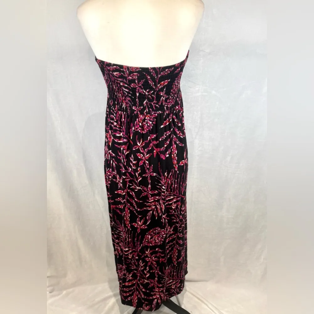 Artisan NY black and pink print smocked strapless midi dress size large - Image 3