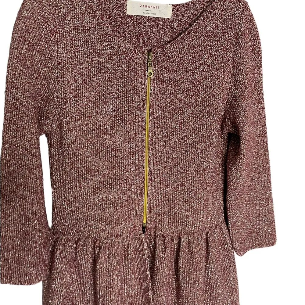 Zara Knit Red Metallic Thread Cardigan Zip Large - Image 3