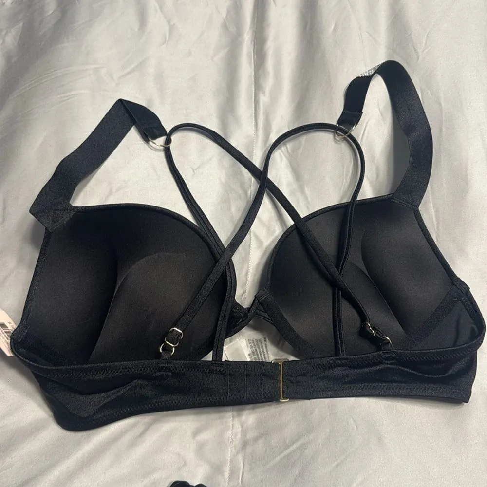 Victoria's Secret BOMBSHELL Push Up SWIM SET rhinestones shine black logo 34B M - Image 8
