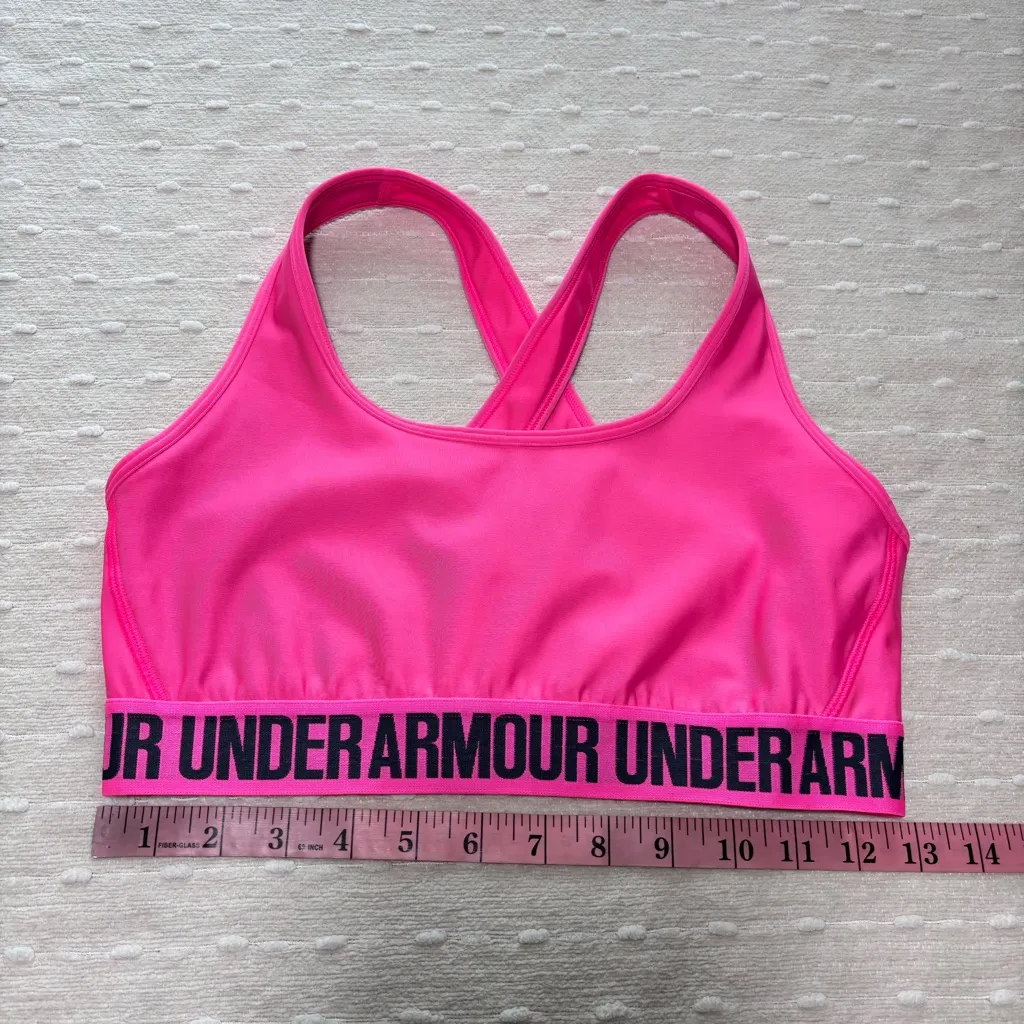 Under Armour hot pink  Mid Crossback Support compression Sports‎ Bra Size L - Image 4