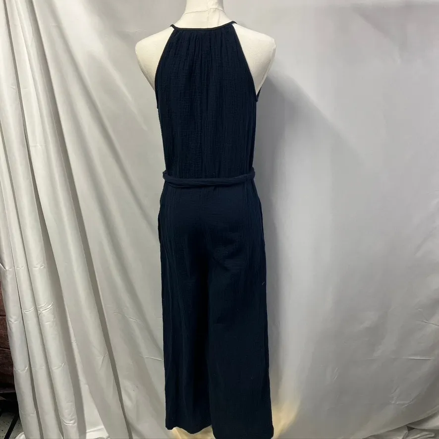 Gap V-neck Crinkle Cotton Jumpsuit Womens 00 Navy Blue Spring Summer classic new - Image 8