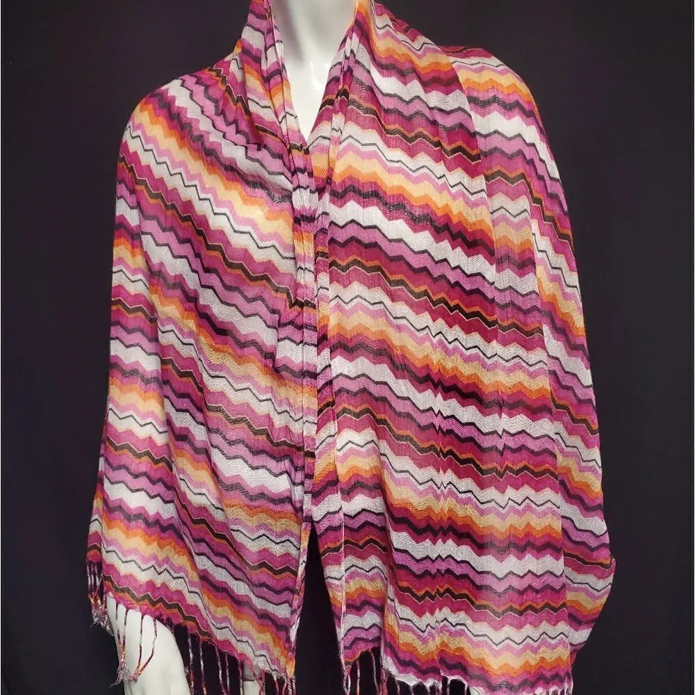 Pink, Orange, & White Chevron Scarf - Image 2