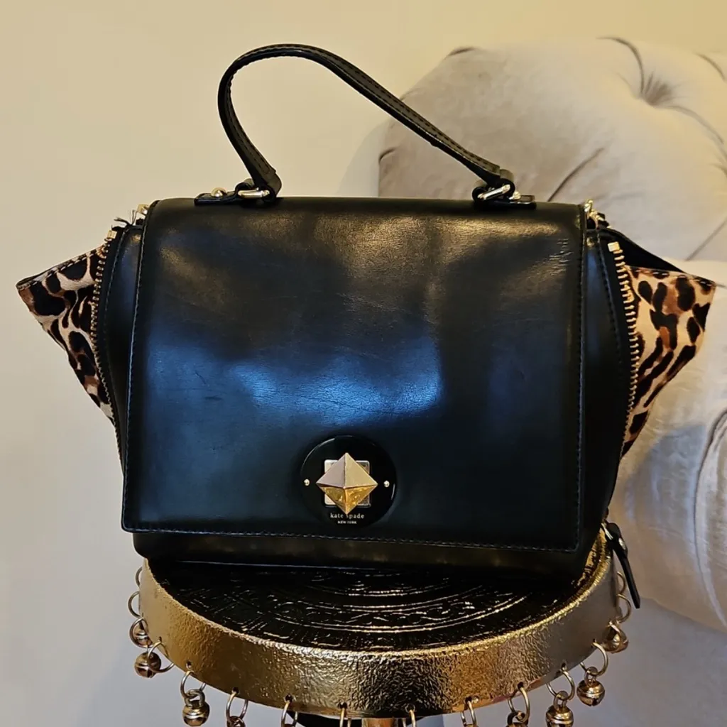 Kate Spade Varick Street Abbie Satchel,  Black/Leopard Calf Hair - Image 4