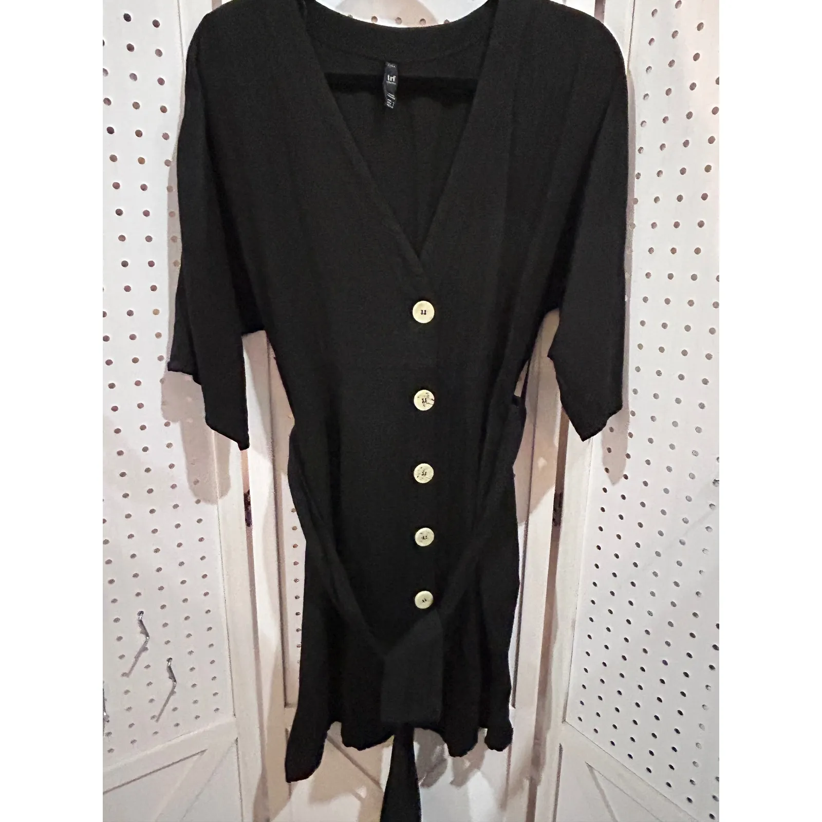 Zara TRF Black Button Front Belted Midi Dress Short Sleeve V Neck Size L - Image 2