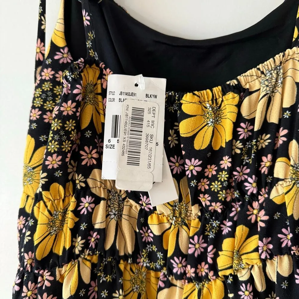 Xtraordinary Romper Tie Shoulder Square Neck Smocked Retro Floral Print Ruffle - Image 6