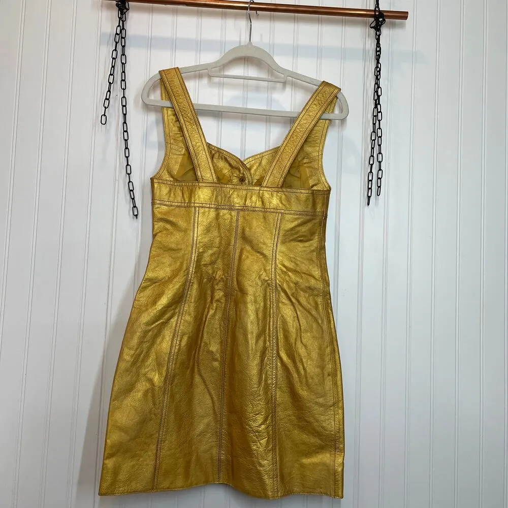 NWT Free People Cow Leather Goldie Mini Dress Button Sleeveless Sheath Size 2 - Image 5