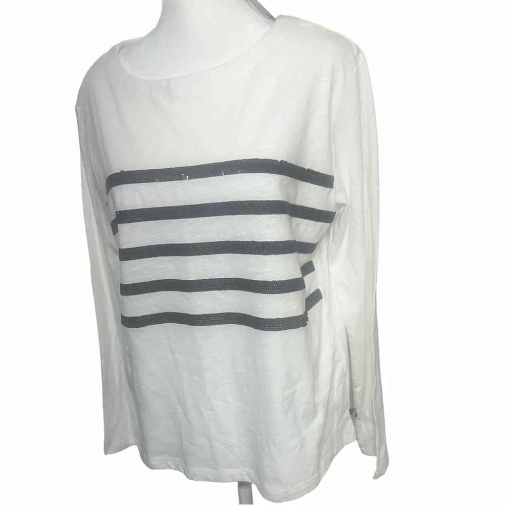 Nautica Womens Med Long Sleeve Cotton Sequined Stripe Top MSRP $59 NWT Nautical - Image 2