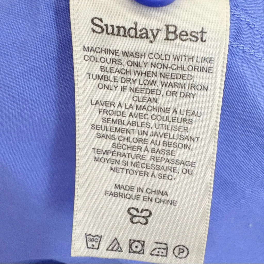 Sunday Best Aritzia Blue Short Sleeve Button Up Shirt Cotton Cropped Boxy Size L Size L - Image 6