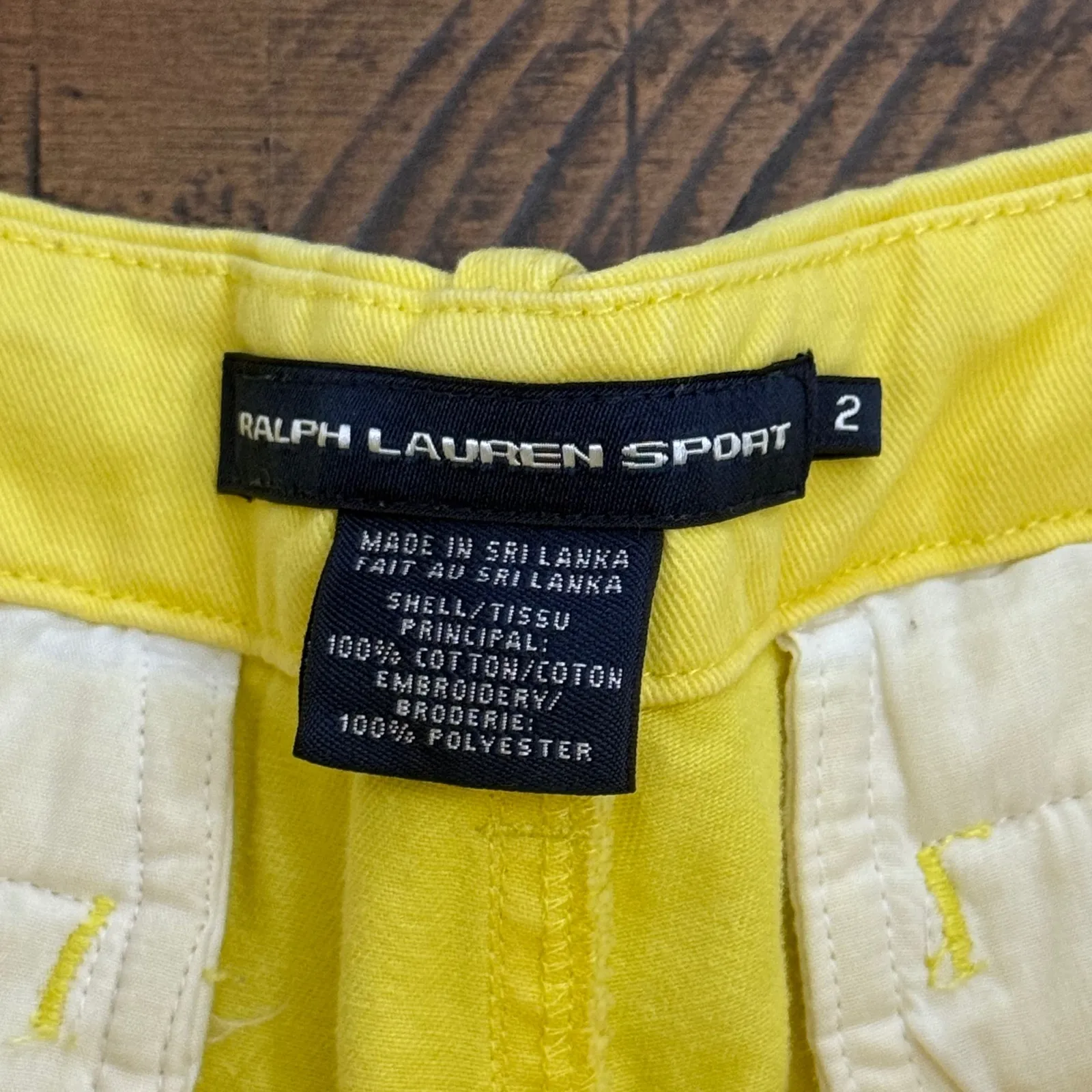 Ralph Lauren Sport Women's Yellow Shorts with All Over Logo Navy Embroidery sz 2 - Image 3