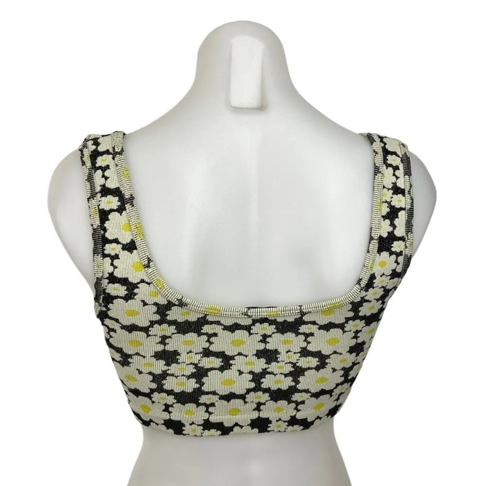 Zara Yellow Black Daisy Floral Knit Scoop Neck Pullover Crop Top Size XS/S - Image 2