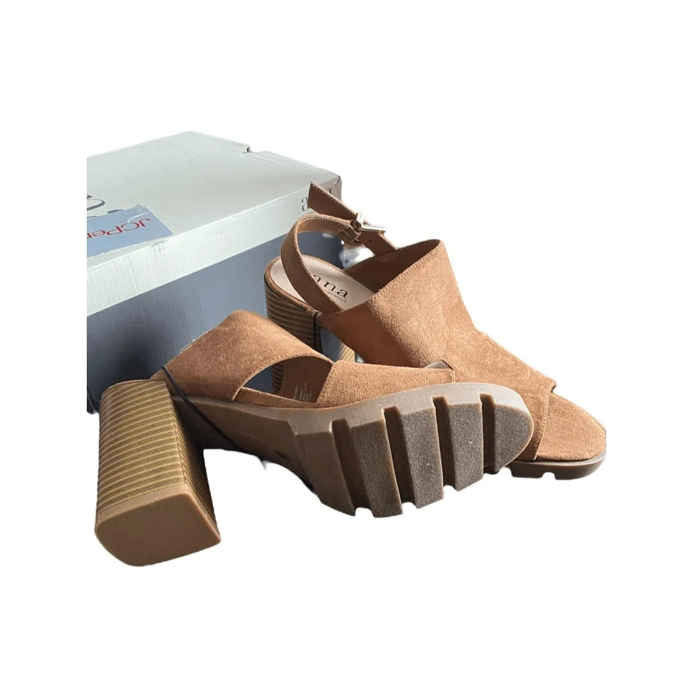 A.N.A Daly Womens Cognat Brown Suede Strappy Open Toe Block Heel Sandals - Image 7