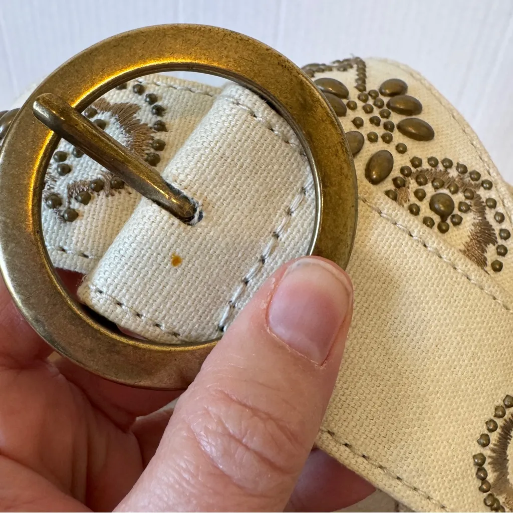 Vintage Nine West Cream Gold Tone Studded Belt Womens XL Boho Fall Western - Image 7
